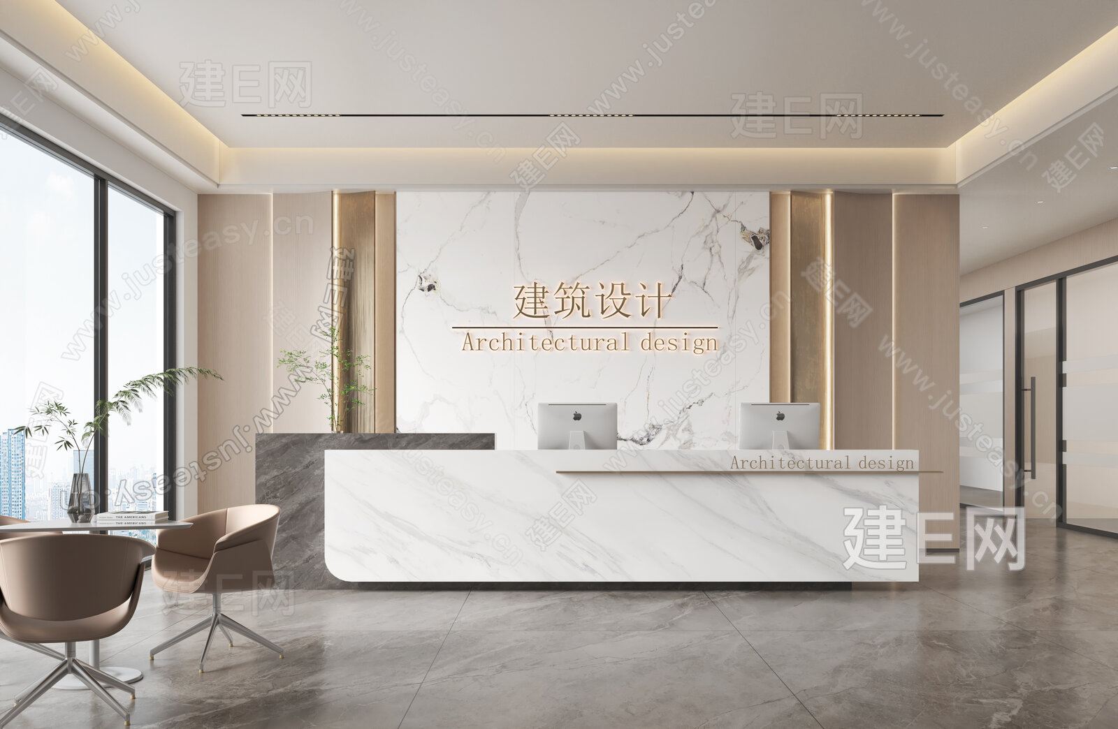 现代公司前台模型SU模型下载[ID:112021347]_建E室内设计网