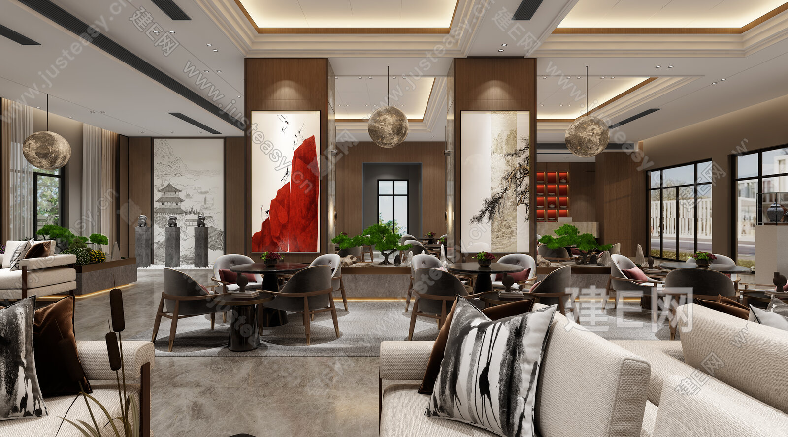 【新中式茶馆3d模型】建e网_新中式茶馆3d模型下载[ID:114644817]_打造3d新中式茶馆模型免费下载平台