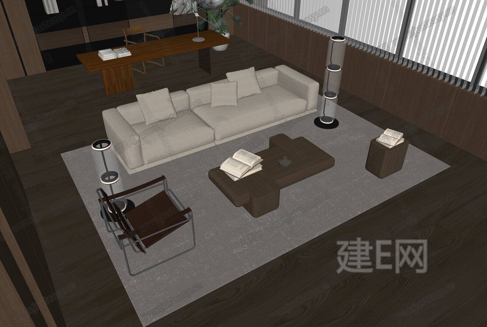 现代沙发茶几组合模型SU模型下载[ID:101797645]_建e网su模型