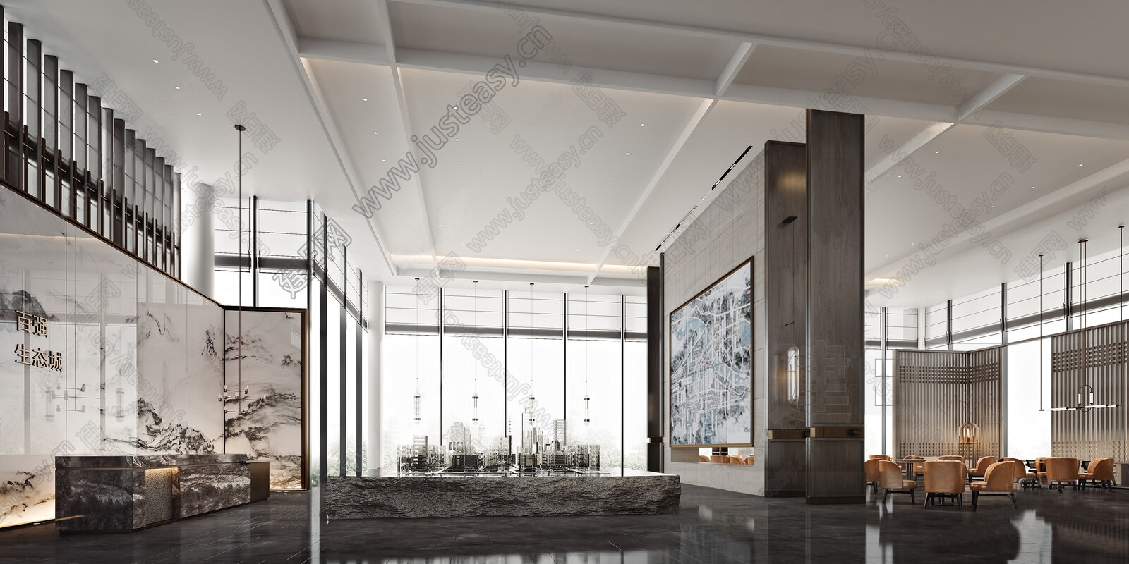 新中式售楼处3d模型下载[ID:114710333]_建e网3d模型