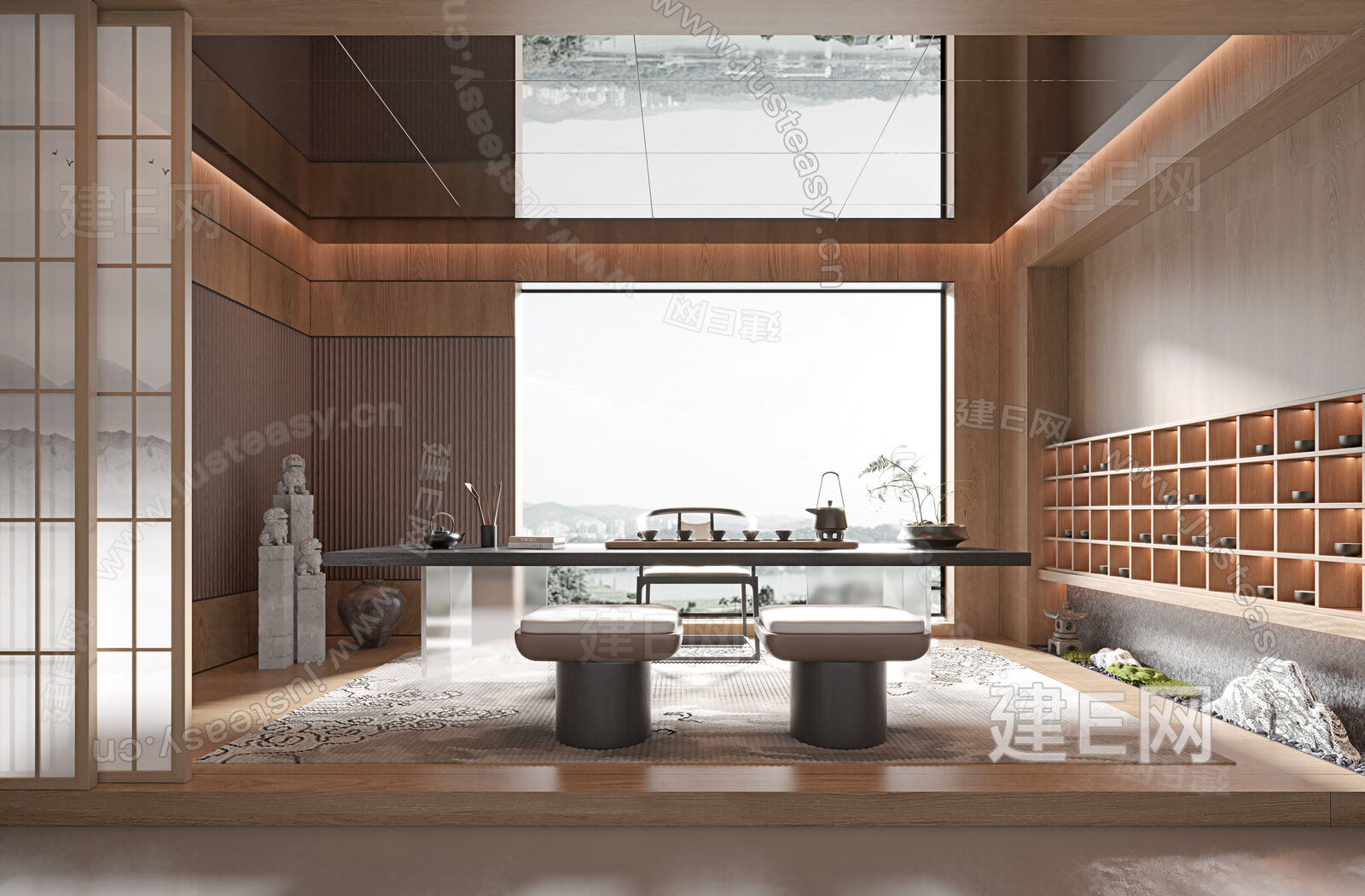 新中式茶室模型SU模型下载[ID:102256449]_建e网su模型