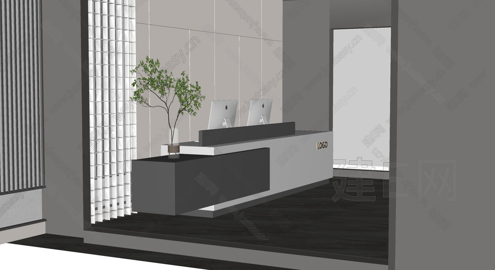 现代 公司前台模型SU模型下载[ID:101797084]_建e网su模型