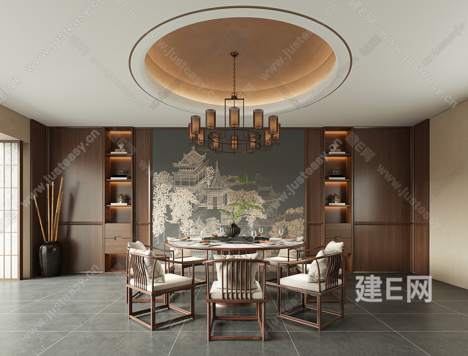 新中式餐厅模型SU模型下载[ID:111758993]_建e网su模型