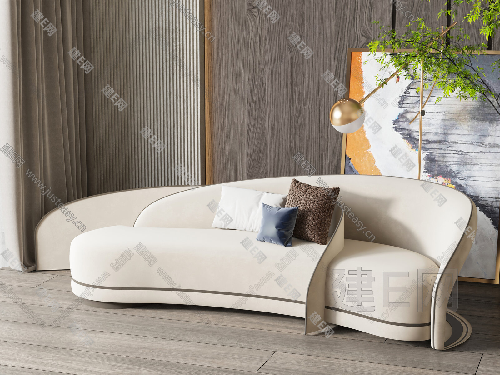弧形木质沙发设计现代风格客厅装修效果图_蛙客网viwik.com