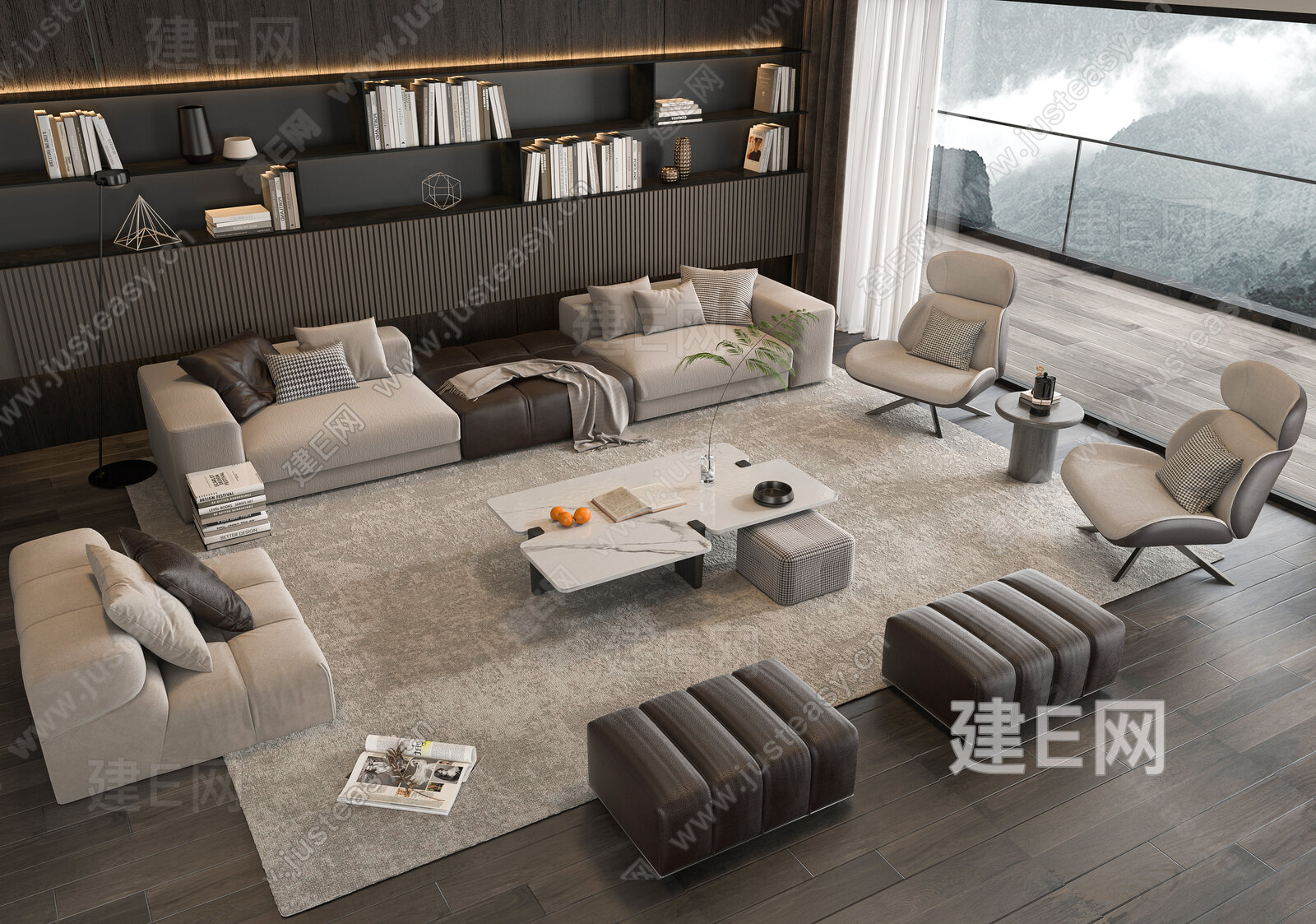 Minotti 现代沙发茶几组合模型SU模型下载[ID:109858654]_建e网su模型
