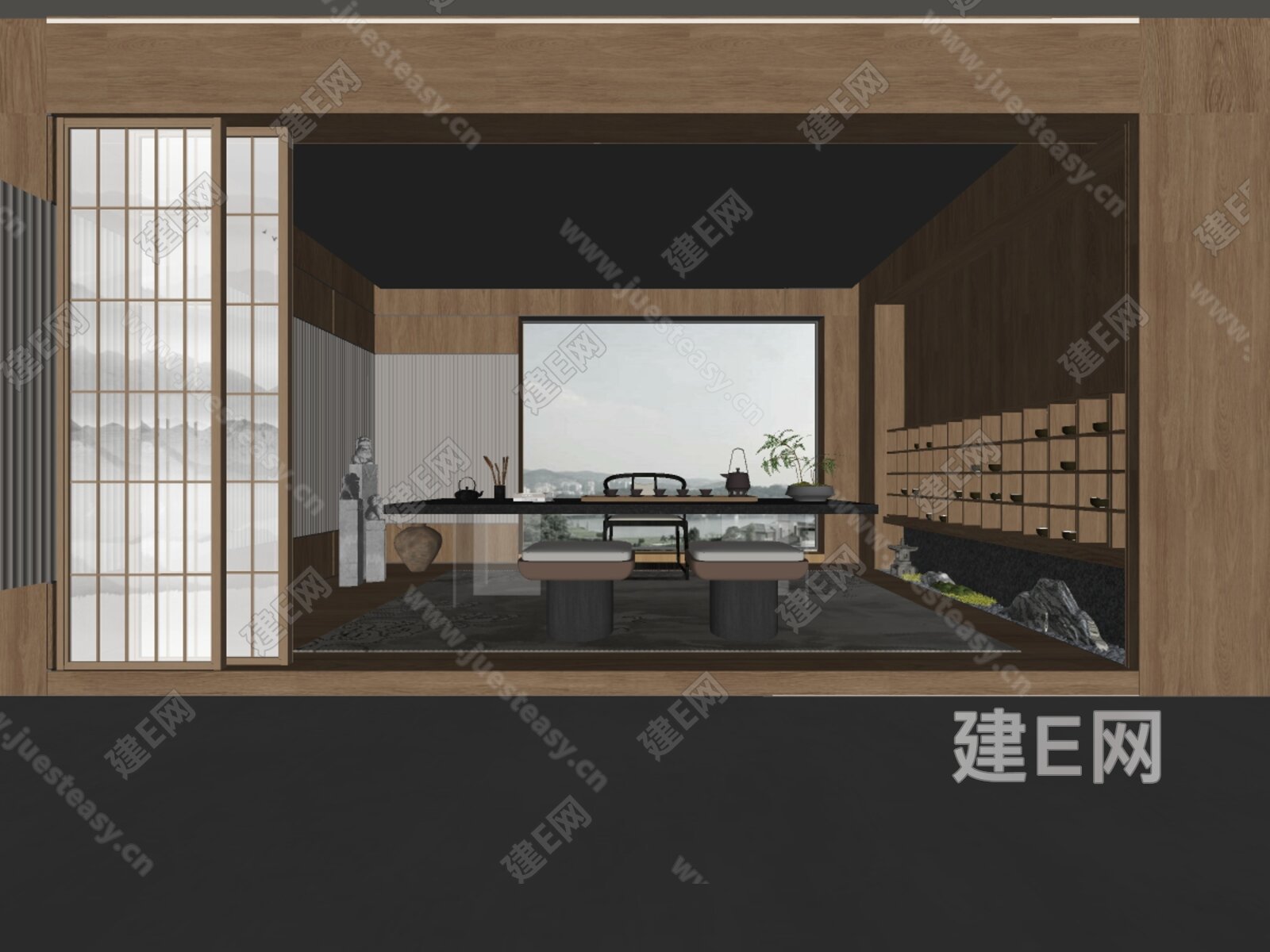新中式茶室模型SU模型下载[ID:102256449]_建e网su模型