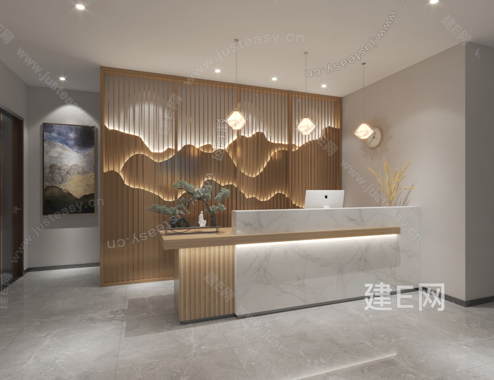 新中式足浴会所前台3d模型下载[ID:115365885]_建e网3d模型