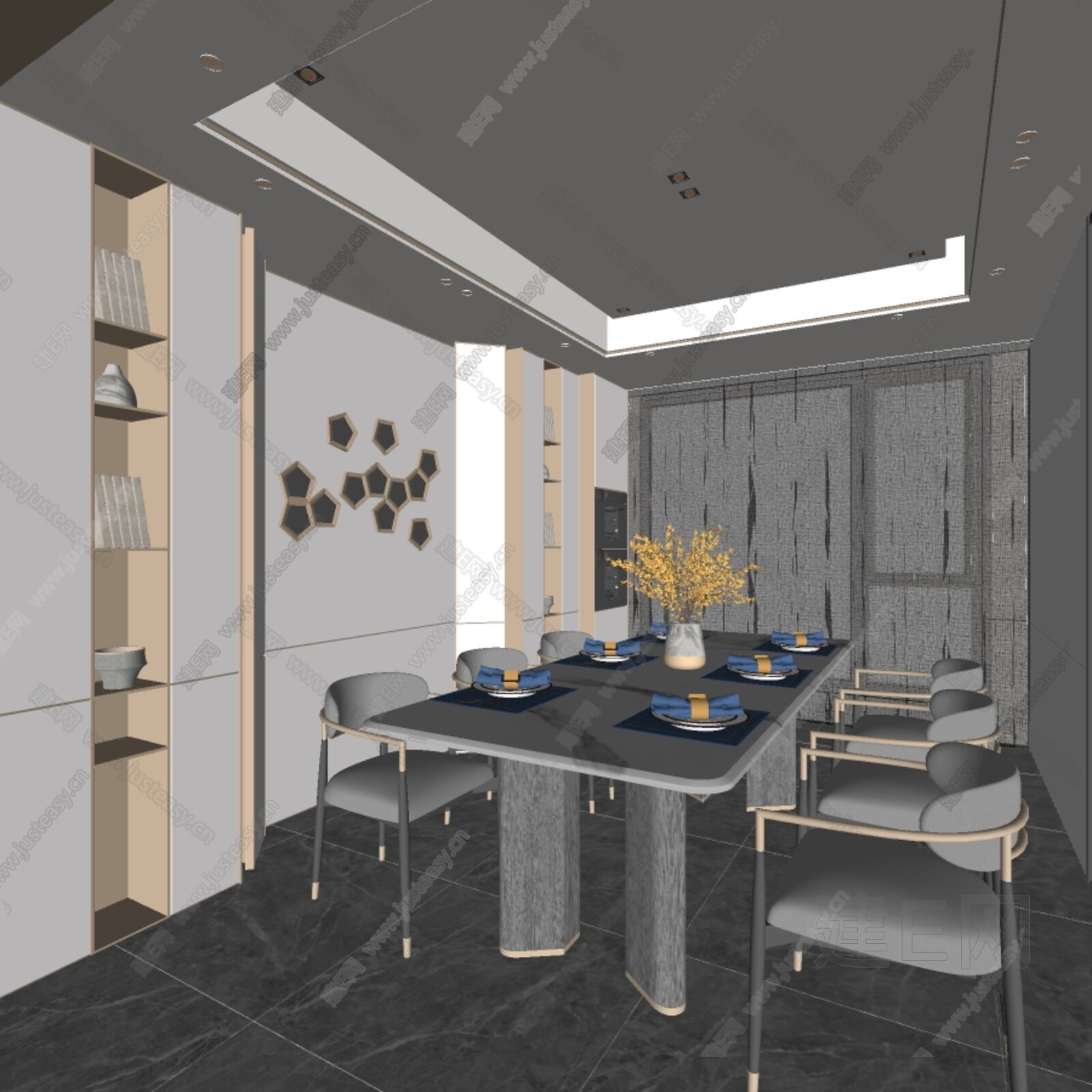新中式餐厅模型SU模型下载[ID:102977498]_建e网su模型