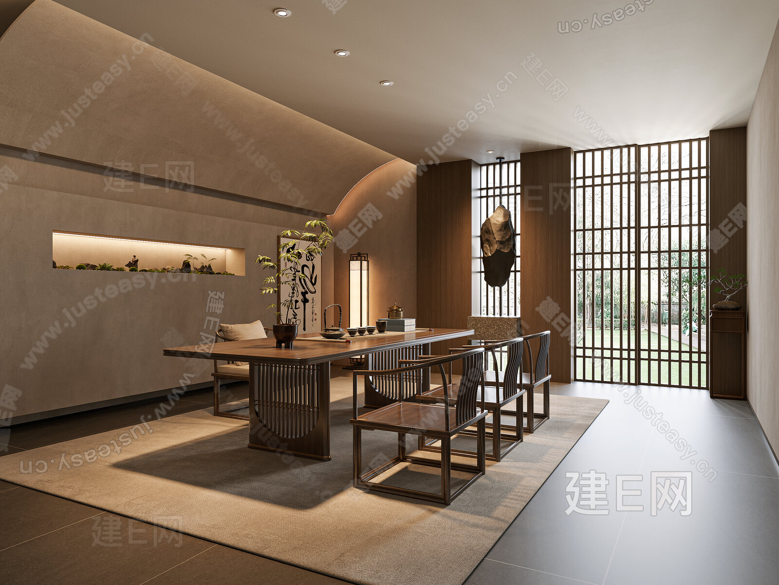 新中式茶室模型SU模型下载[ID:104484794]_建e网su模型