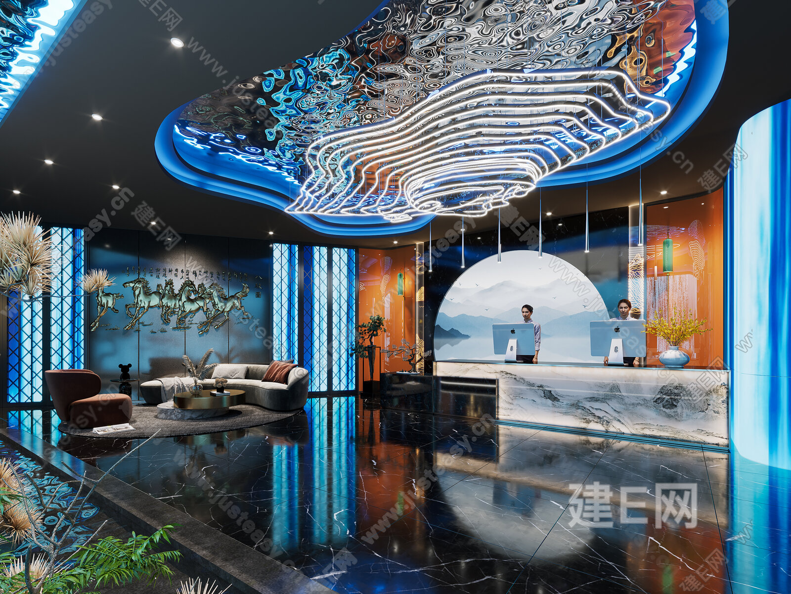 现代洗浴中心大厅3d模型下载[ID:116021129]_建e网3d模型