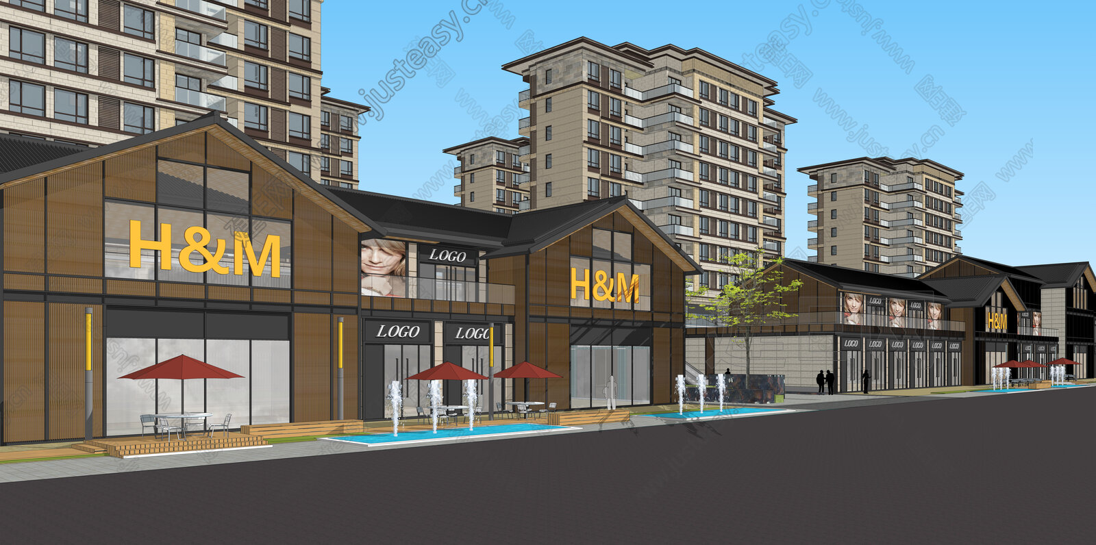 新中式商业街模型SU模型下载[ID:104026069]_建e网su模型