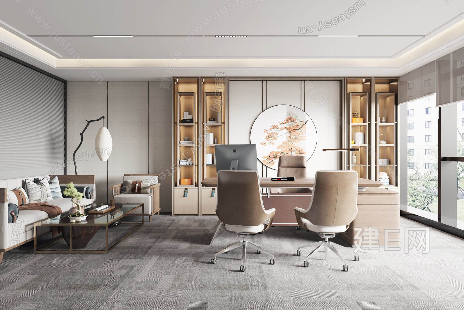 新中式经理办公室3d模型下载[ID:116545517]_建e网3d模型