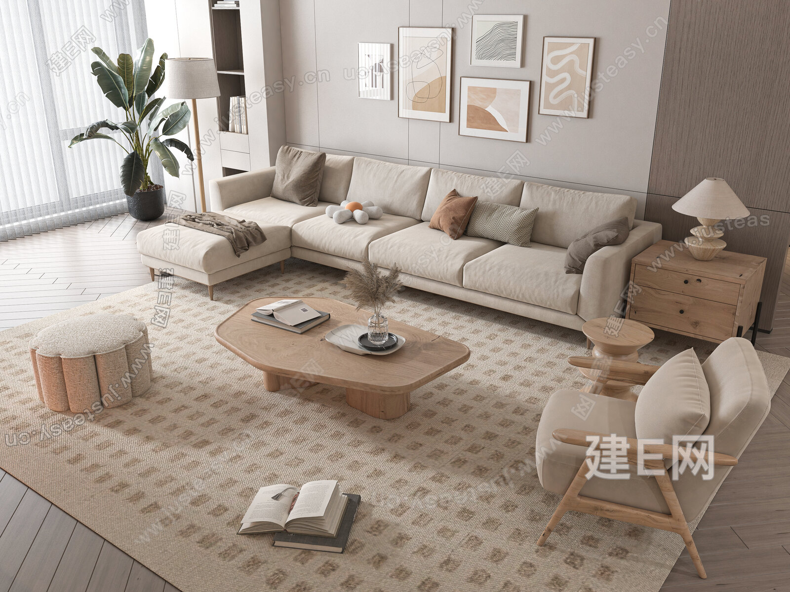 北欧沙发茶几组合模型SU模型下载[ID:109072233]_建E室内设计网