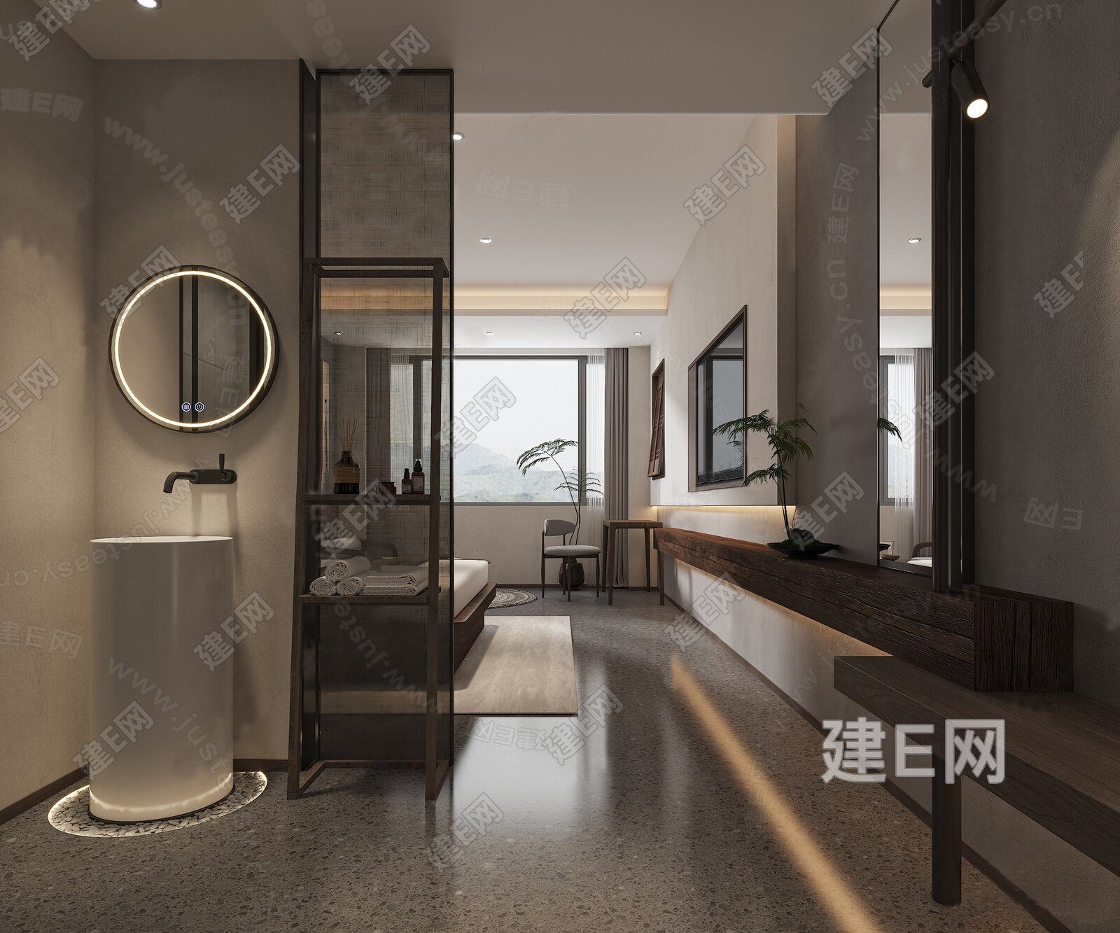 新中式酒店客房3d模型下载[ID:116938709]_建e网3d模型