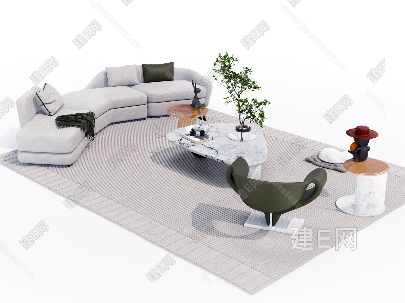 现代休闲沙发茶几组合模型SU模型下载[ID:104419241]_建e网su模型