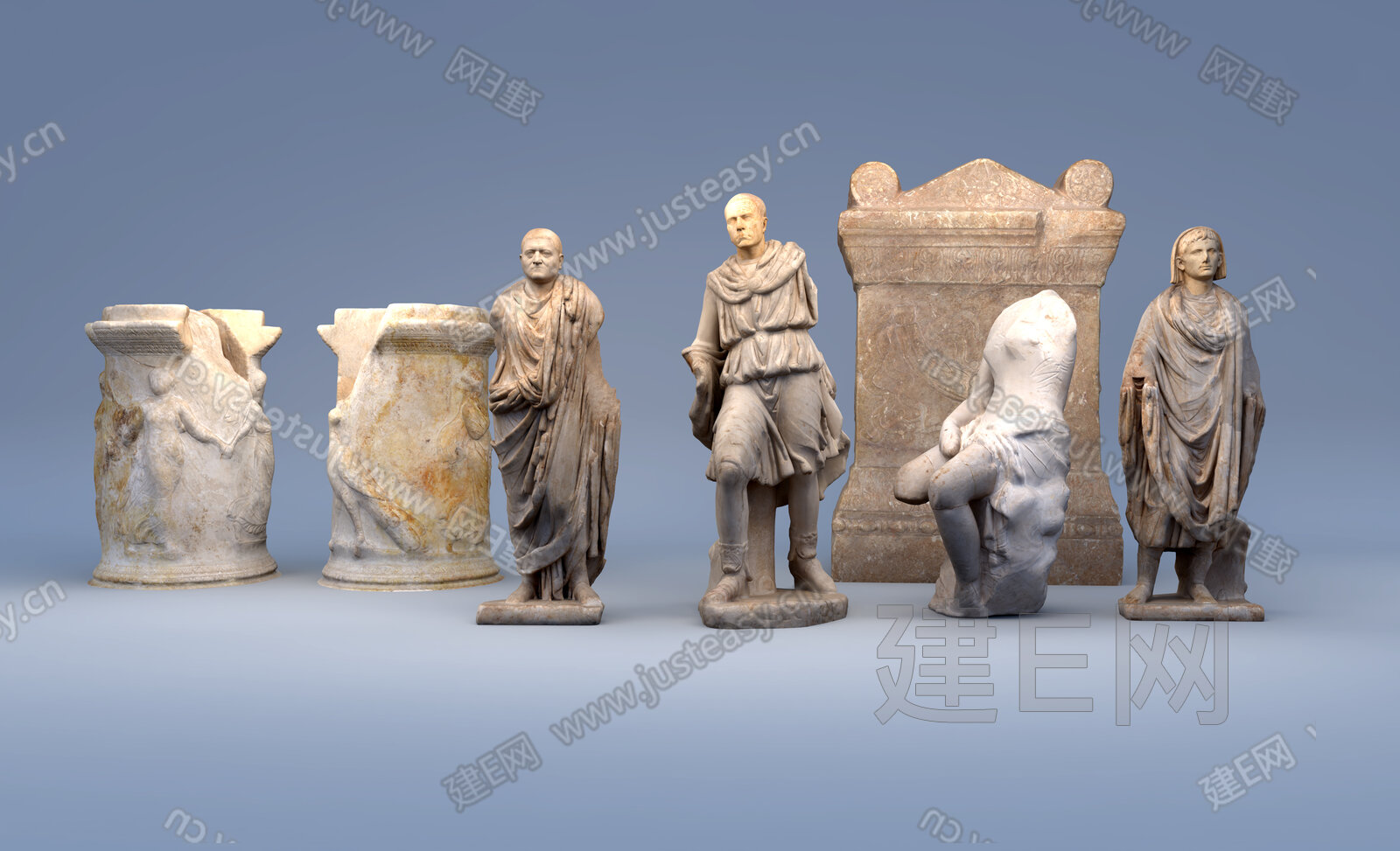 欧式人物雕塑罗马柱石膏雕花su草图模型下载-【集简空间】「每日更新」