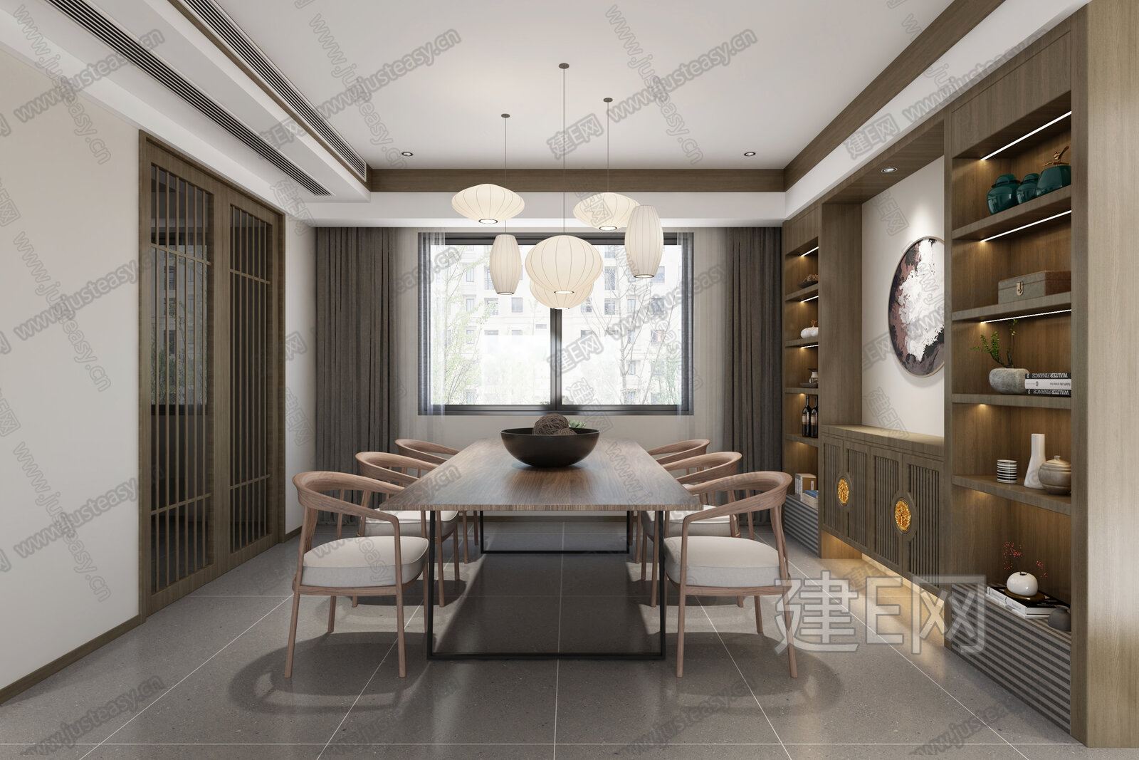 新中式客餐厅3d模型下载[ID:109533002]_建e网3d模型