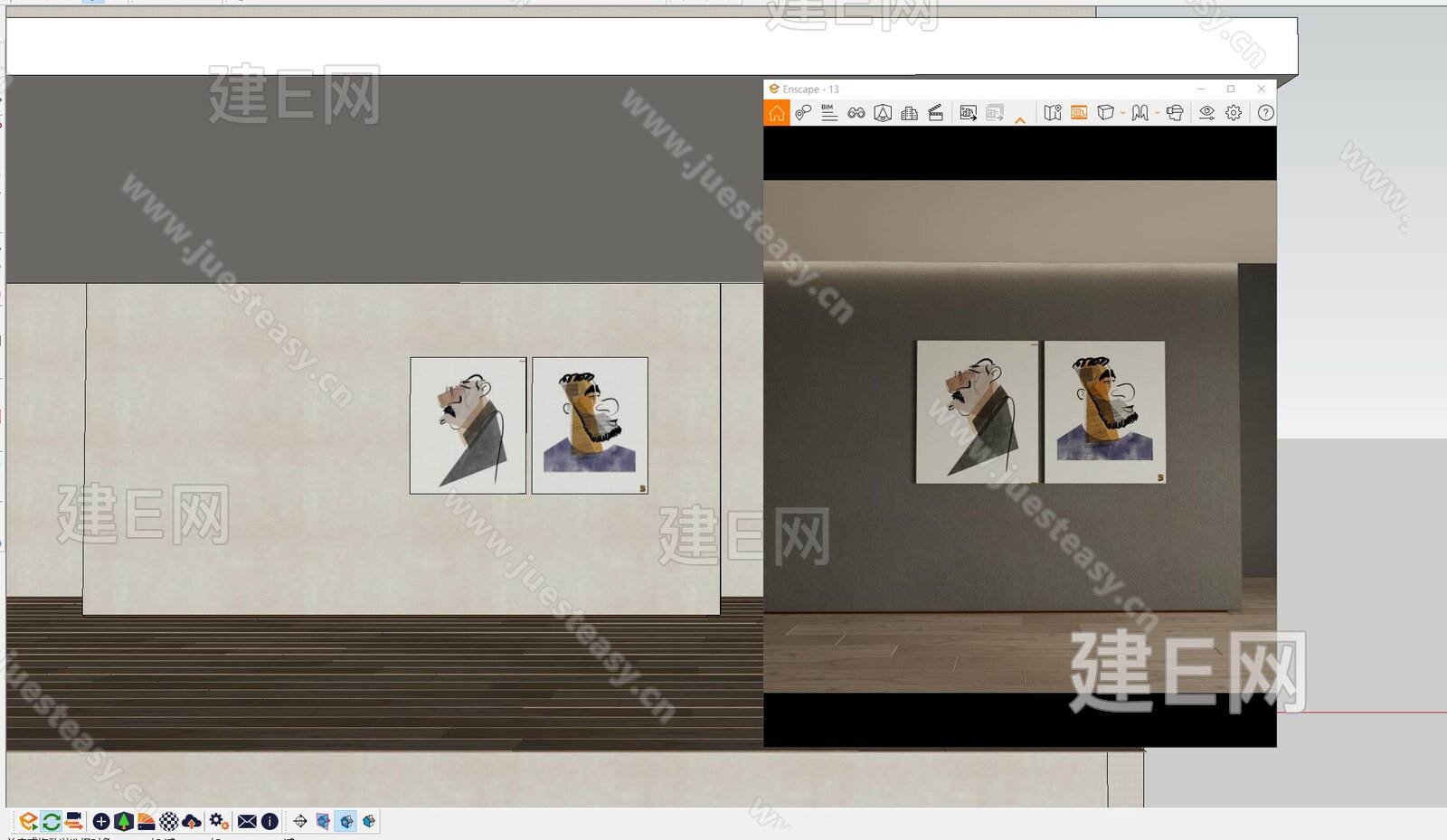 现代装饰挂画模型SU模型下载[ID:113528735]_建E室内设计网
