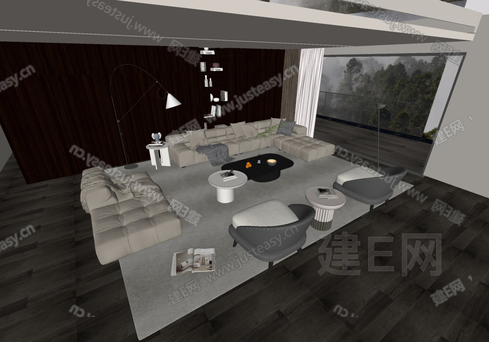 现代沙发茶几组合模型SU模型下载[ID:113659666]_建E室内设计网