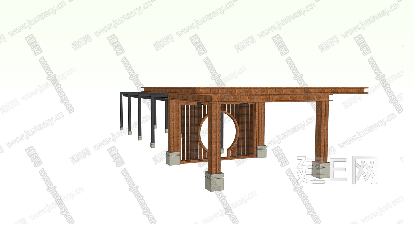 新中式景观廊架模型SU模型下载[ID:113332135]_建e网su模型