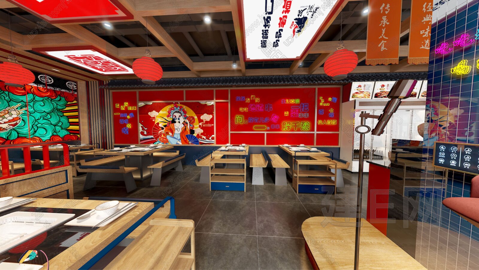 新中式火锅店模型SU模型下载[ID:114249705]_建e网su模型