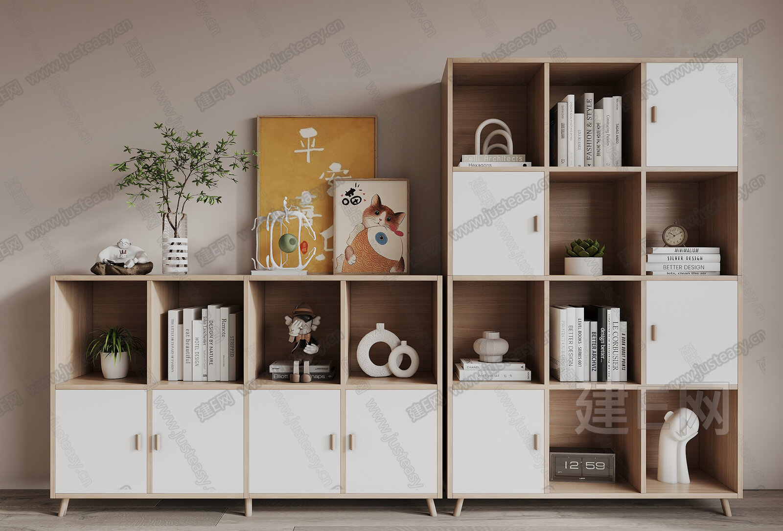 现代书柜模型SU模型下载[ID:113790879]_建e网su模型