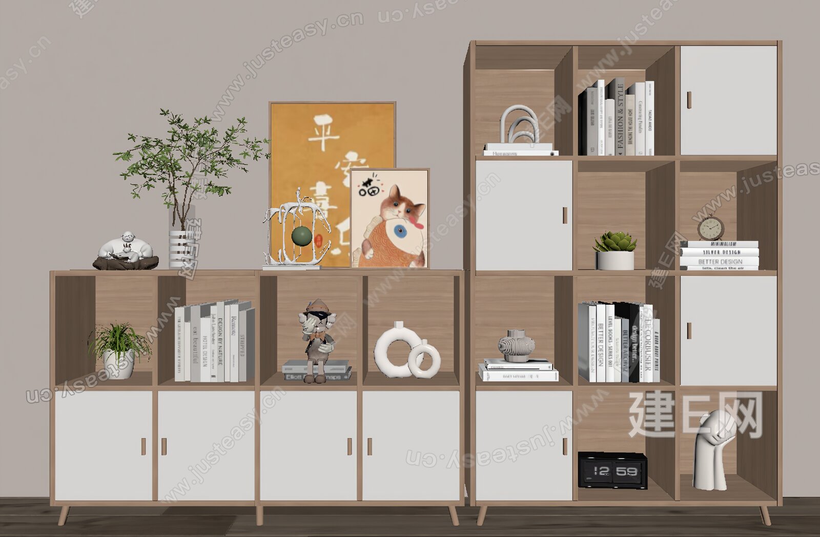 现代书柜模型SU模型下载[ID:113790879]_建e网su模型