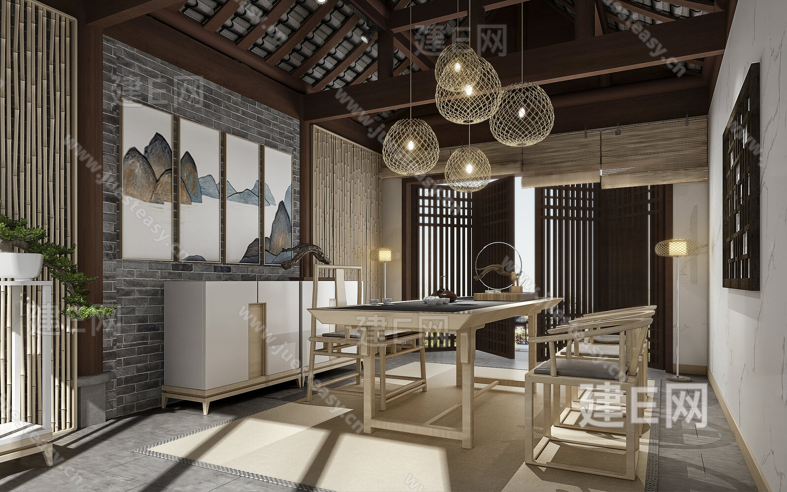 【新中式茶馆3d模型】建e网_新中式茶馆3d模型下载[ID:110319529]_打造3d新中式茶馆模型免费下载平台