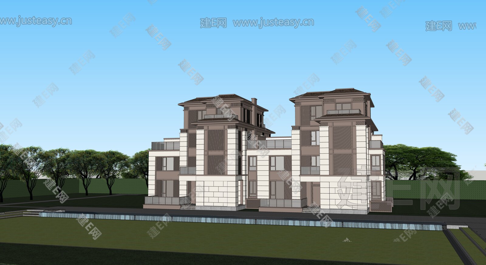新中式别墅模型SU模型下载[ID:113921993]_建e网su模型