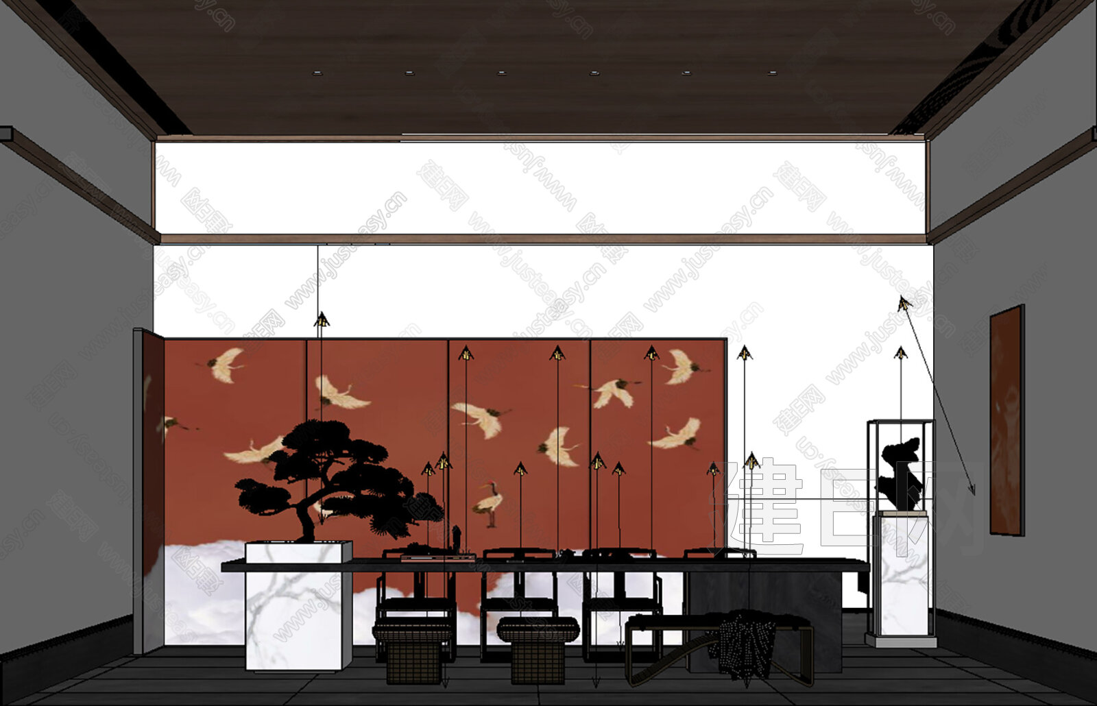 新中式禅意茶室模型SU模型下载[ID:114642713]_建e网su模型