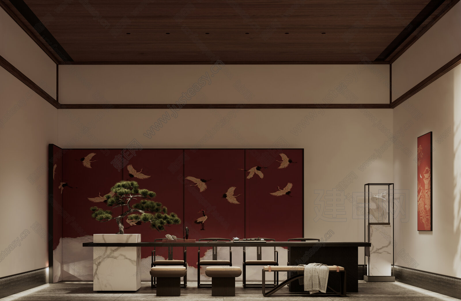 新中式禅意茶室模型SU模型下载[ID:114642713]_建e网su模型