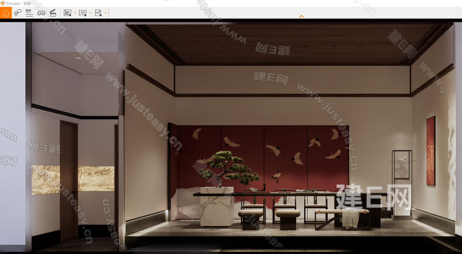 新中式禅意茶室模型SU模型下载[ID:114642713]_建e网su模型