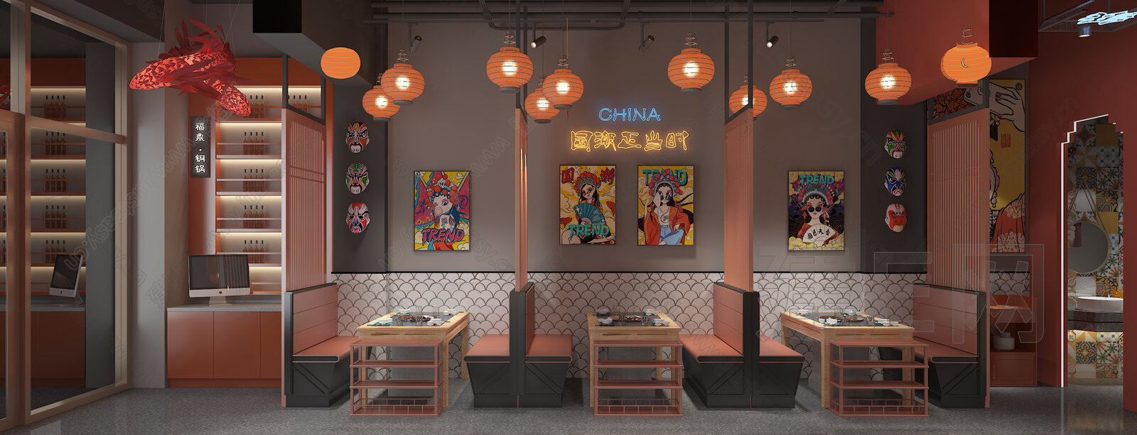 新中式火锅店3d模型下载[ID:111105847]_建e网3d模型