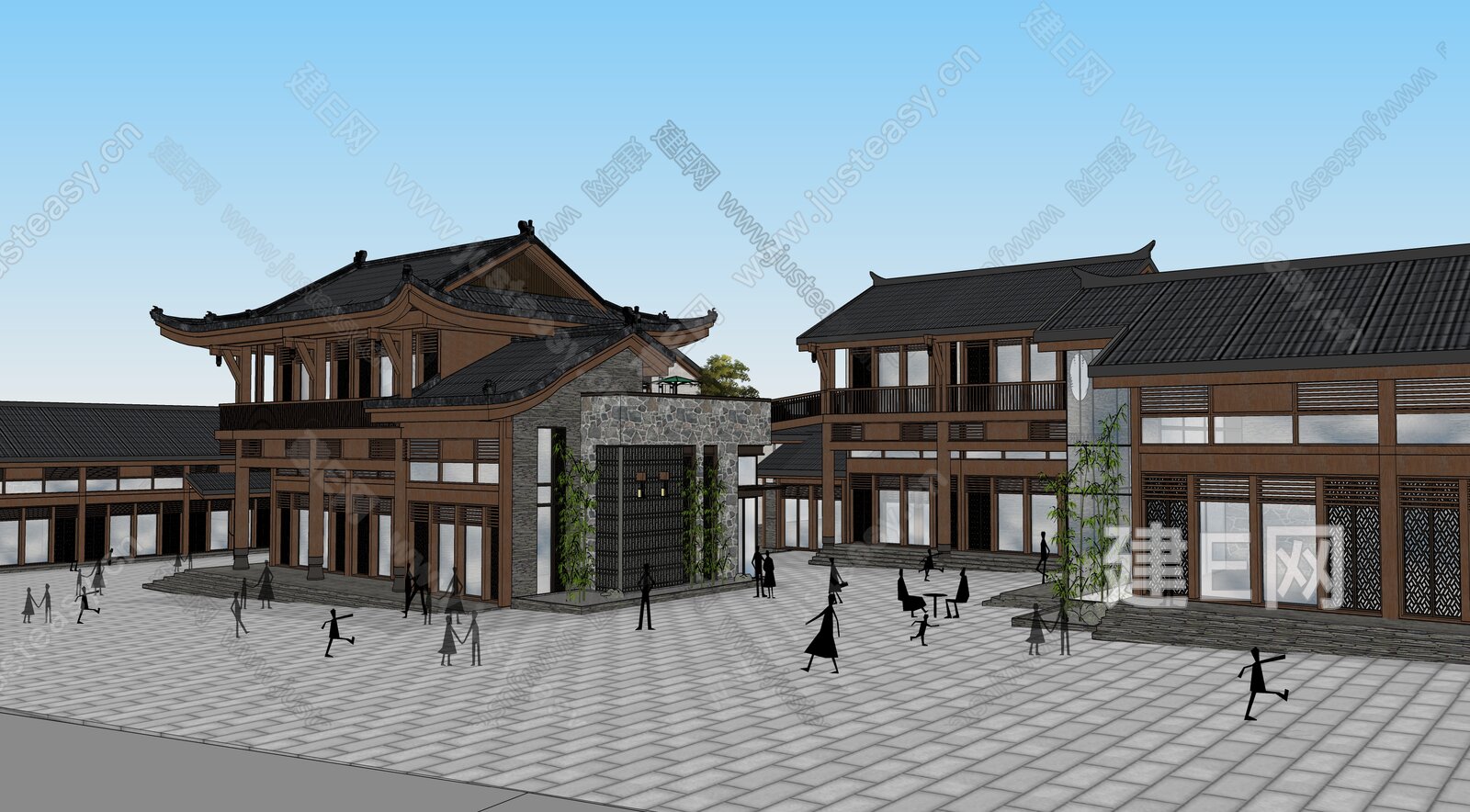 中式商业街模型SU模型下载[ID:114380694]_建e网su模型
