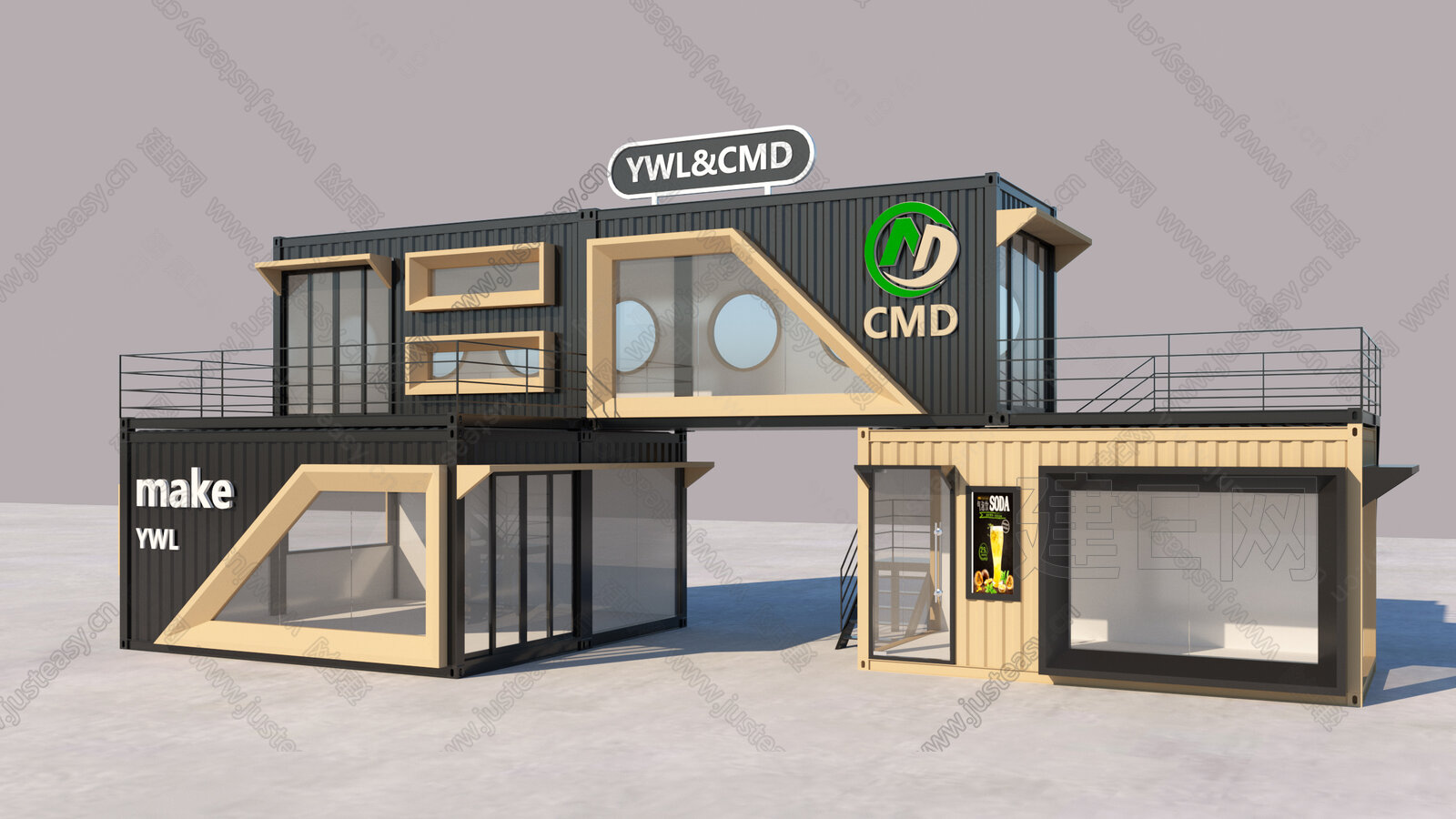 现代集装箱建筑模型SU模型下载[ID:115036100]_建E室内设计网