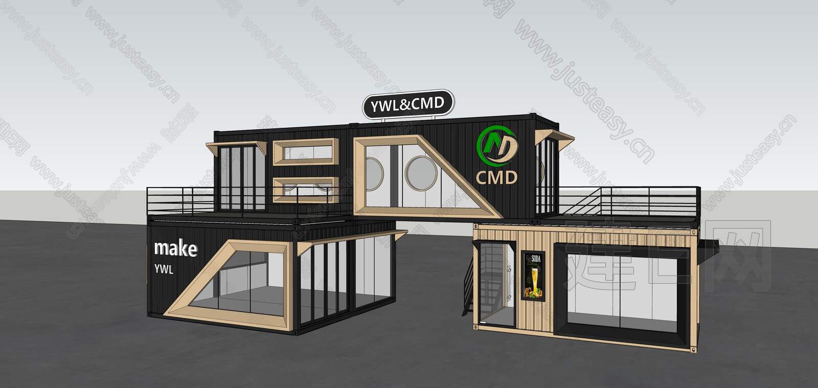 现代集装箱建筑模型SU模型下载[ID:115036100]_建E室内设计网