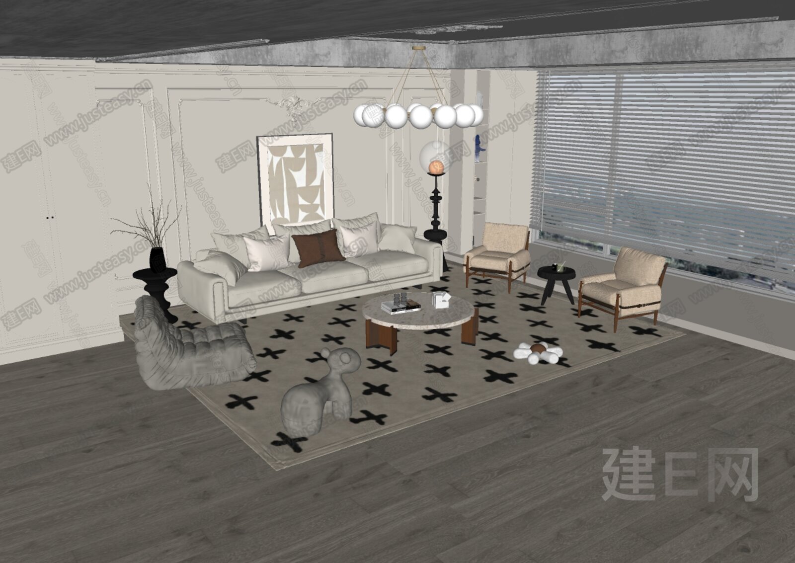 法式沙发茶几组合模型SU模型下载[ID:114970580]_建e网su模型