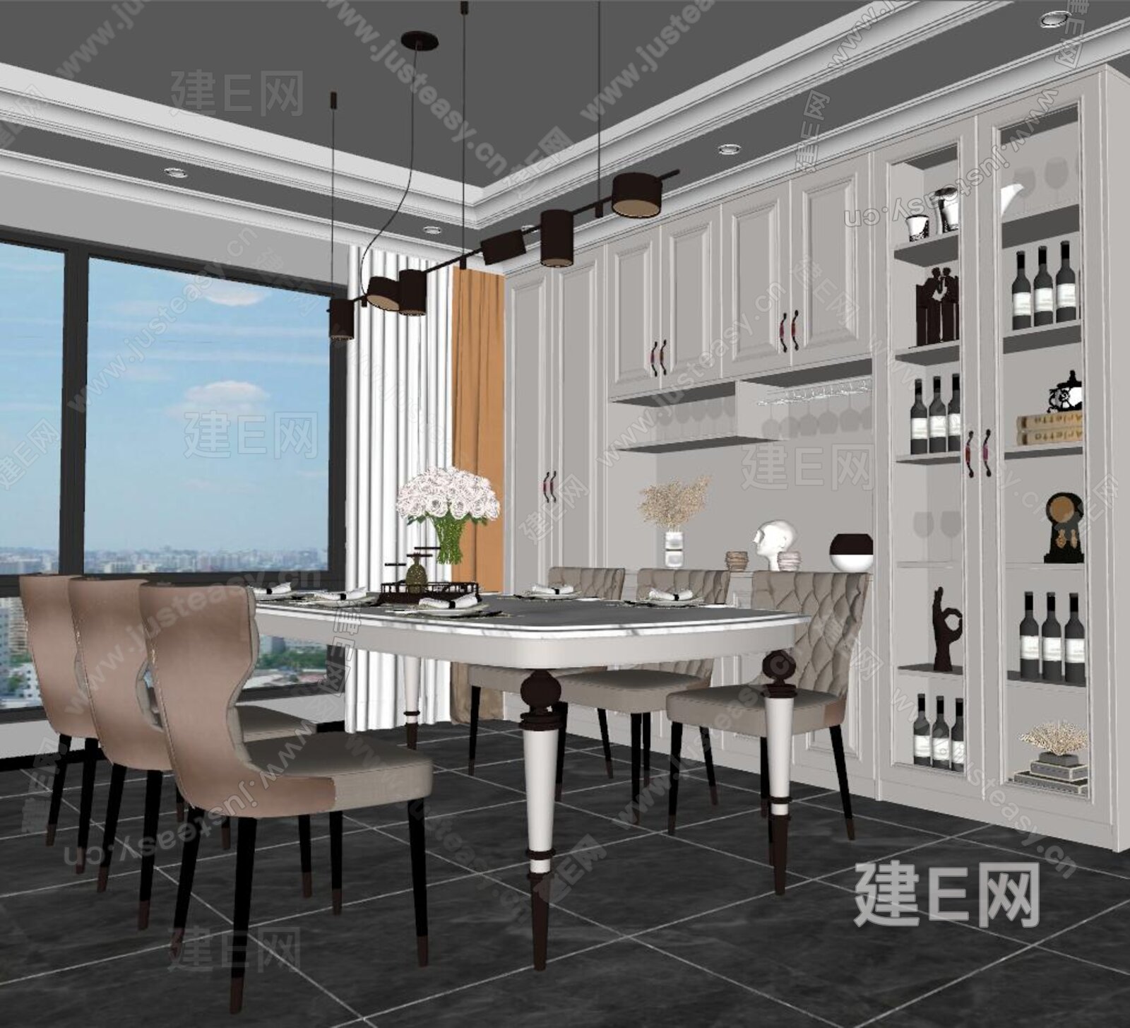 美式餐厅模型SU模型下载[ID:115625854]_建e网su模型