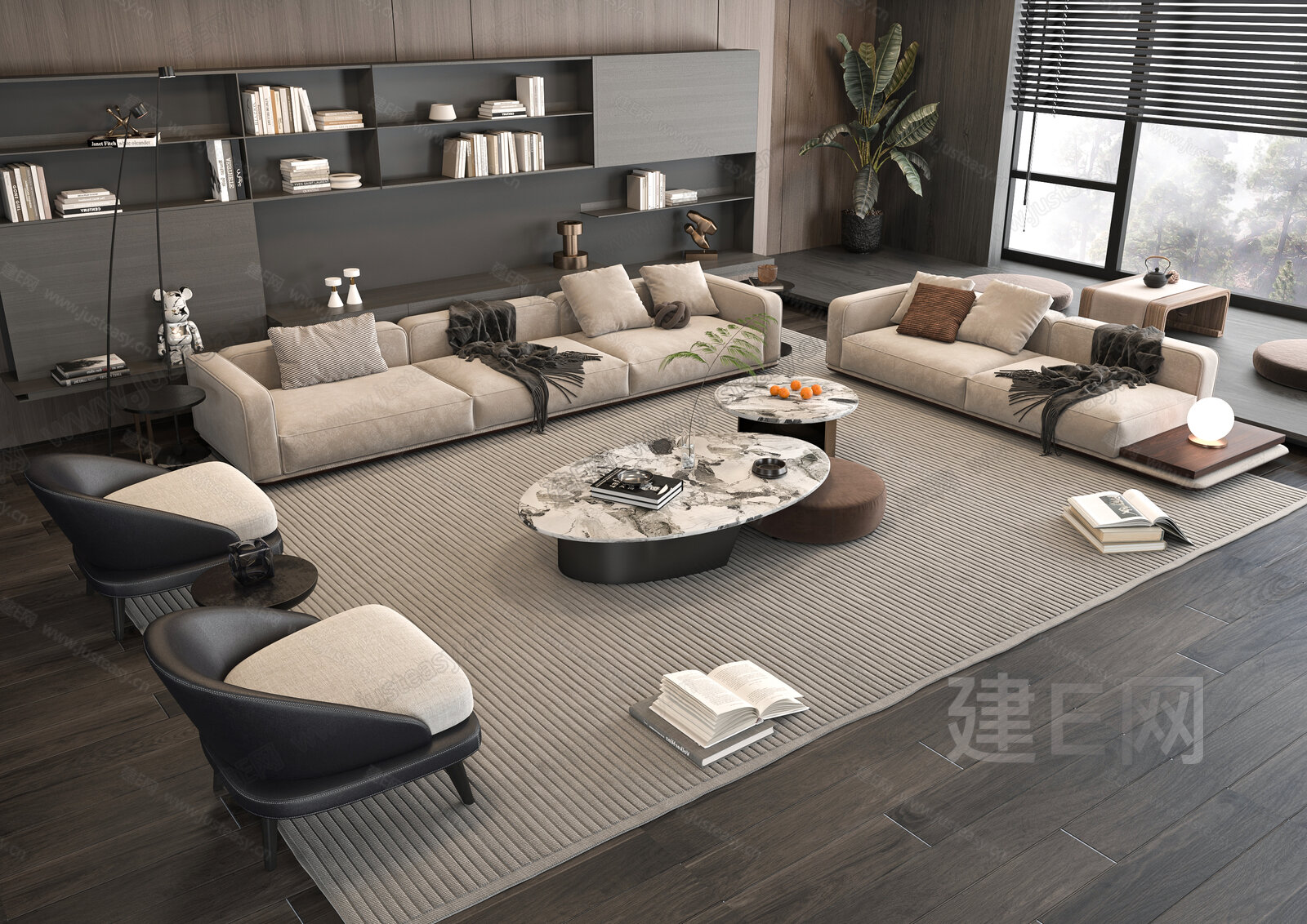 现代沙发茶几组合模型SU模型下载[ID:115560310]_建e网su模型