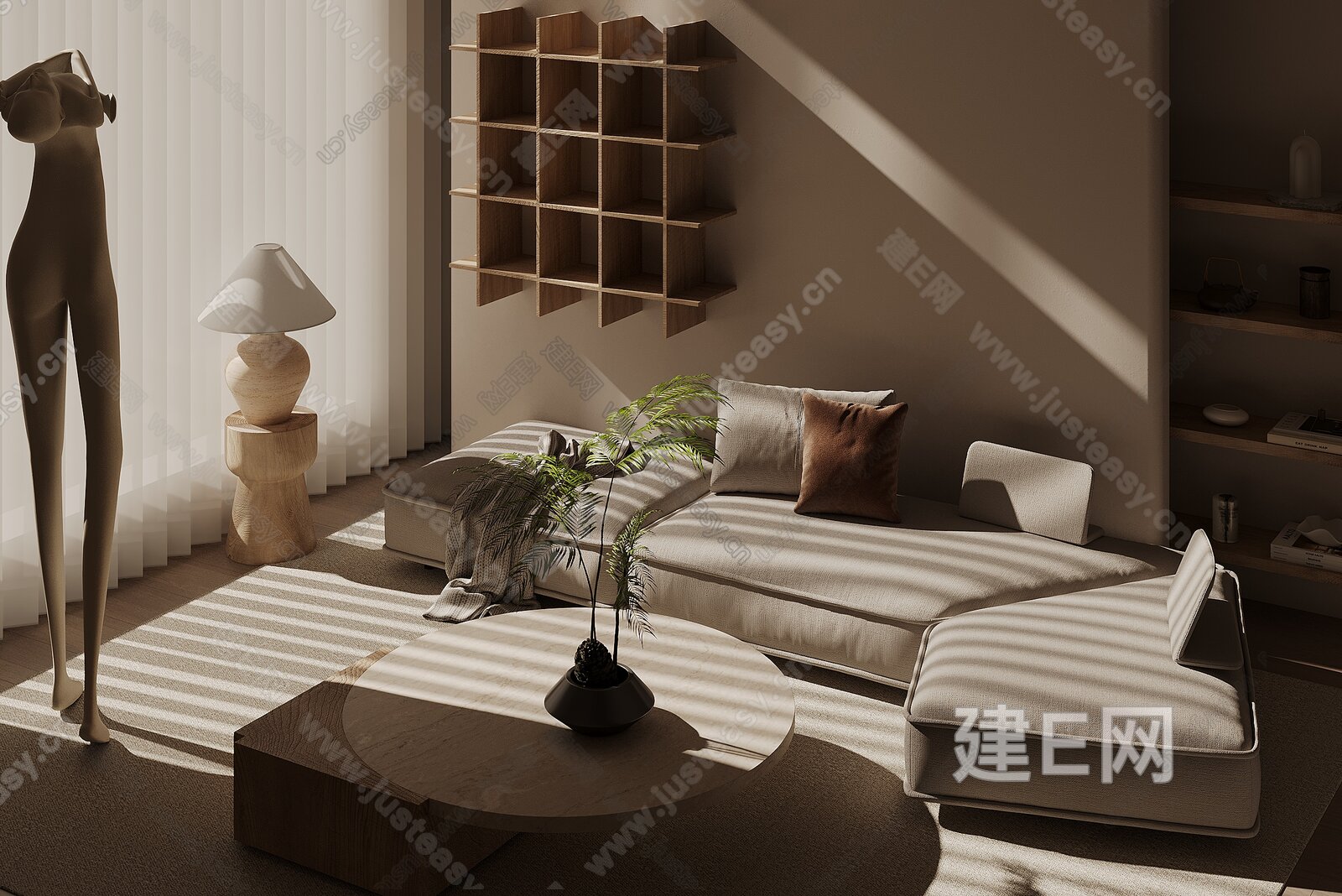 侘寂沙发茶几组合模型SU模型下载[ID:115494886]_建e网su模型