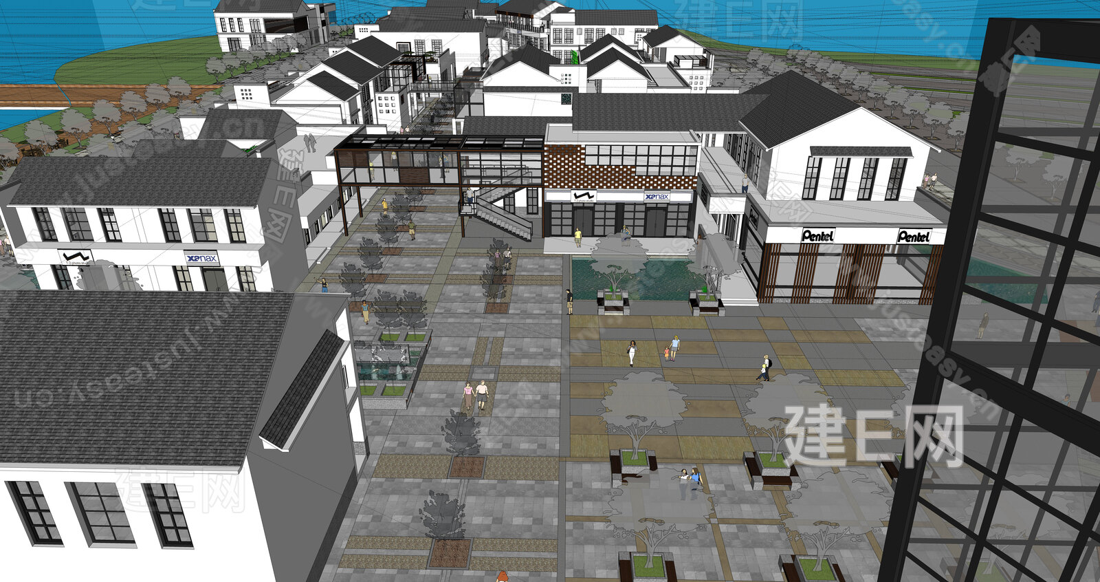 现代商业街模型SU模型下载[ID:116150143]_建e网su模型