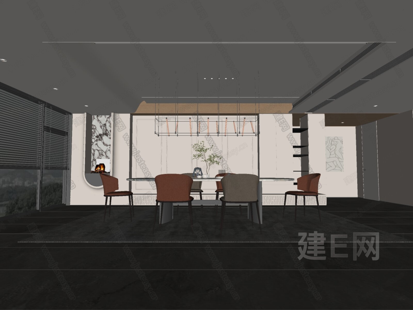 现代餐厅模型SU模型下载[ID:115953616]_建E室内设计网