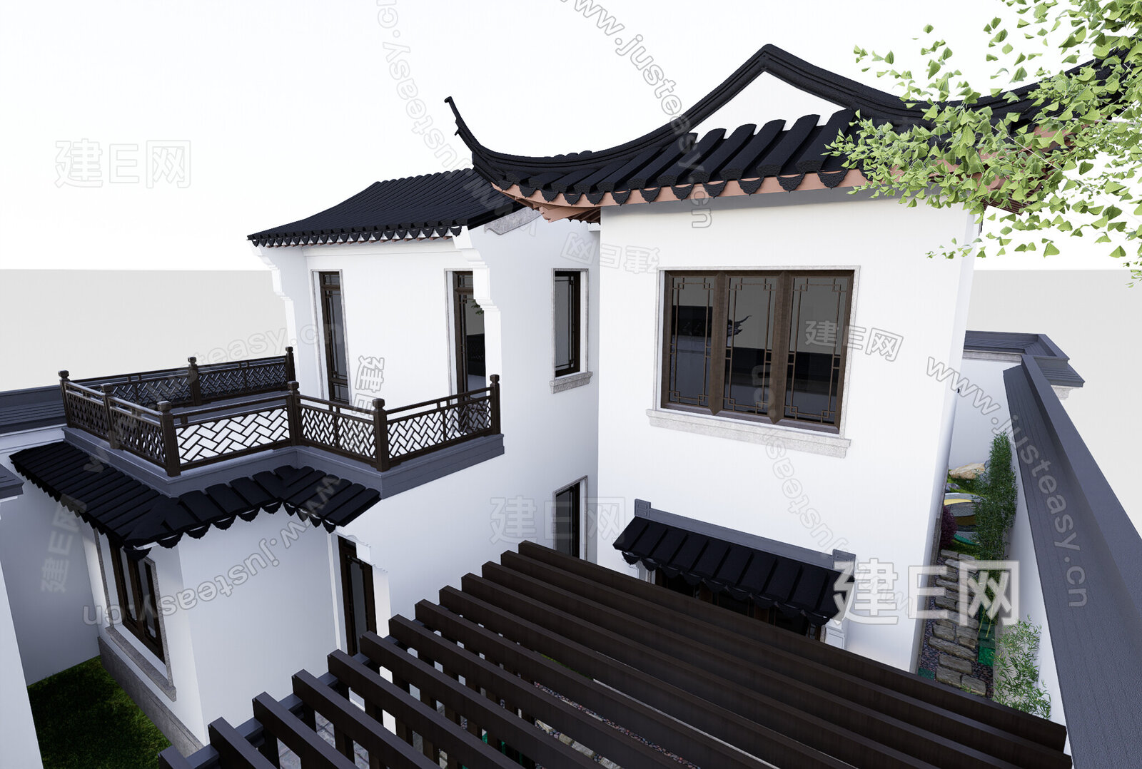 新中式别墅模型SU模型下载[ID:115888019]_建e网su模型