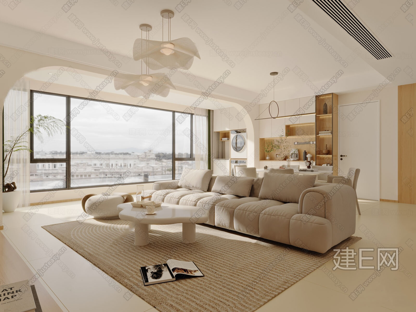 现代奶油风客餐厅3d模型下载[ID:112285490]_建e网3d模型