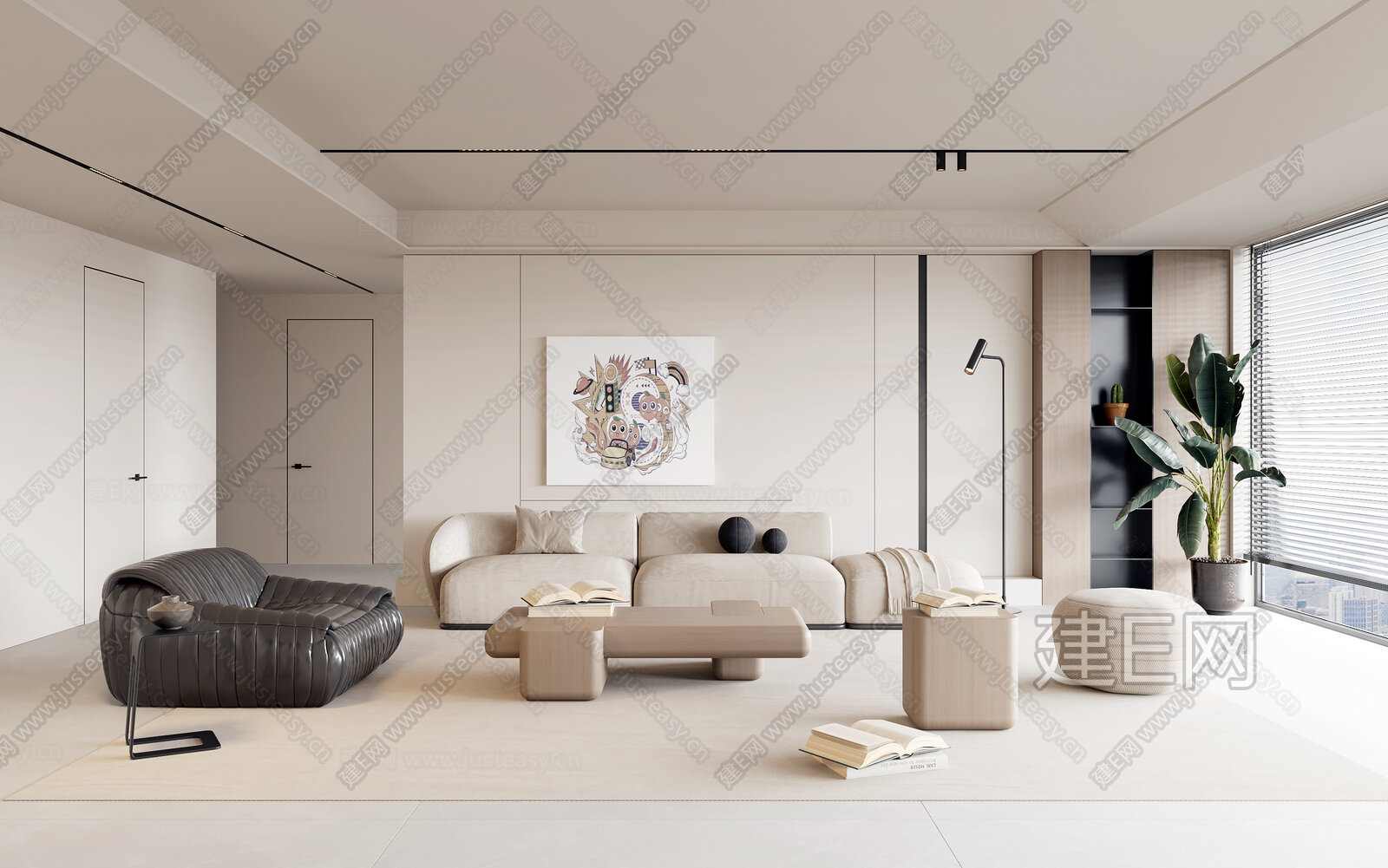 【现代奶油风客厅3d模型】建e网_现代奶油风客厅3d模型下载[ID:112416729]_打造3d现代奶油风客厅模型免费下载平台