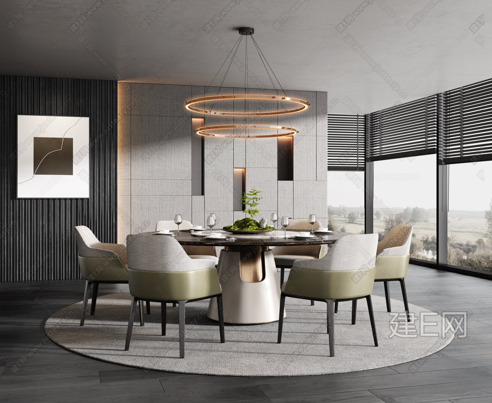 现代餐厅模型SU模型下载[ID:117395308]_建e网su模型