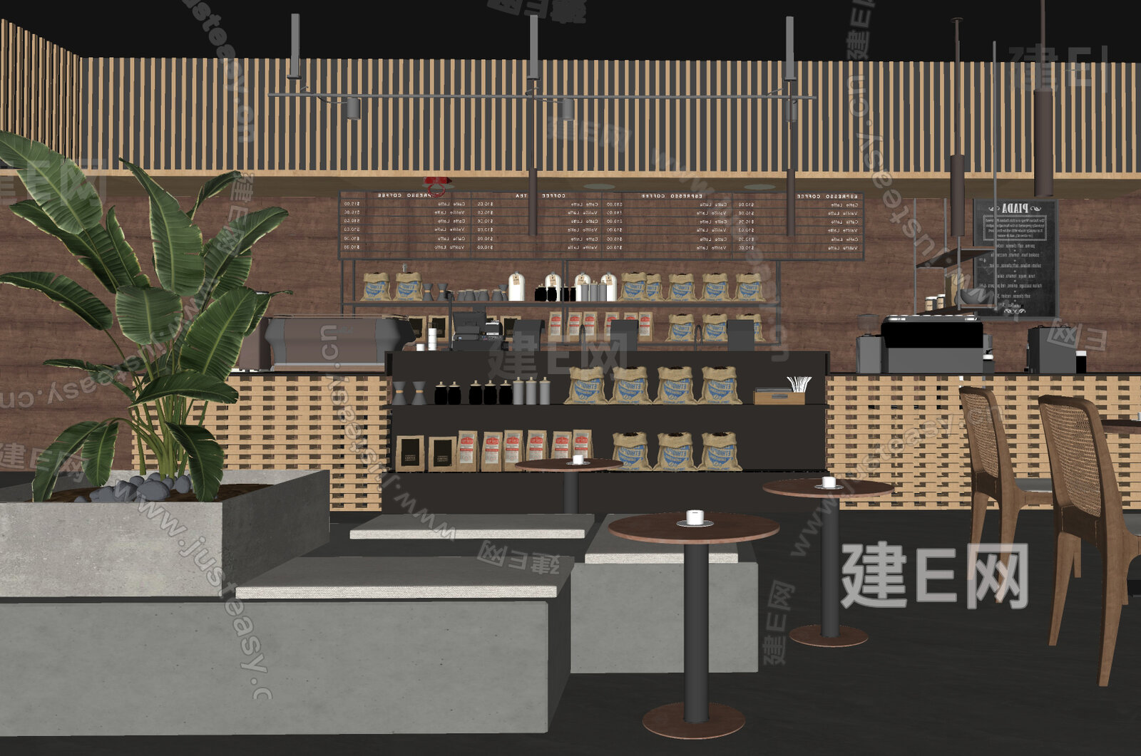 现代咖啡厅SU模型下载[ID:116543395]，现代咖啡厅，SU模型下载