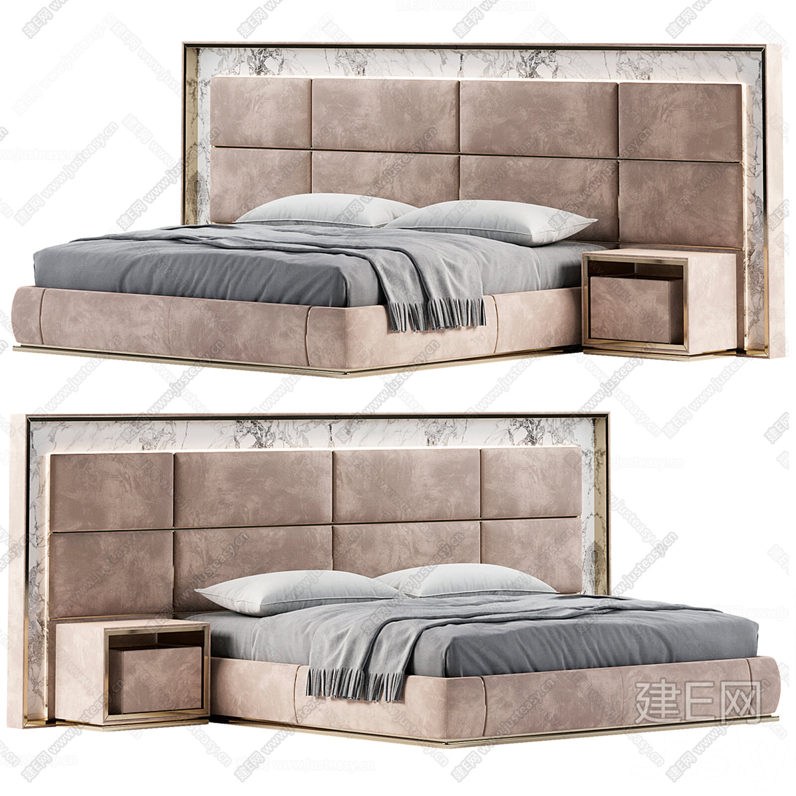 Visionnaire 现代布艺双人床模型SU模型下载[ID:116936628]_建E室内设计网