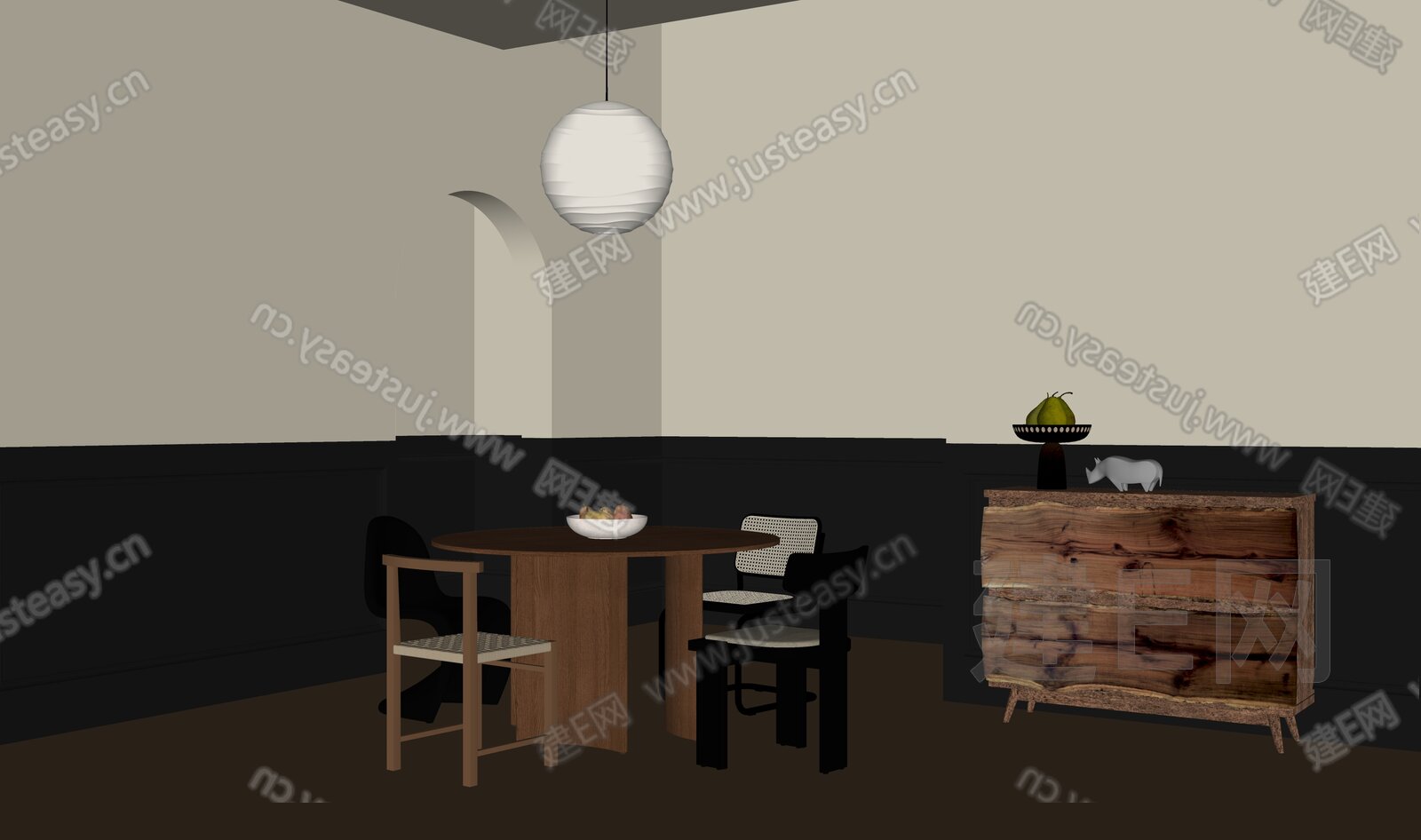 侘寂风餐桌椅模型SU模型下载[ID:117395390]_建E室内设计网