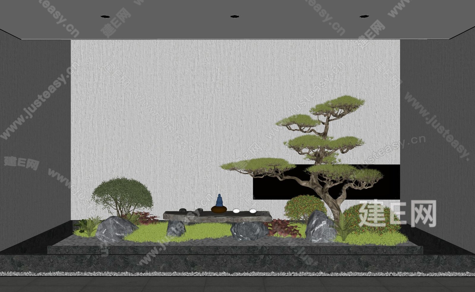 新中式室内景观造景模型SU模型下载[ID:117395374]_建e网su模型